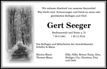 Traueranzeige von Gert Seeger von  Gießener Anzeiger