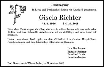 Traueranzeige von Gisela Richter von vrm-trauer