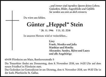 Traueranzeige von Günter  Stein von vrm-trauer