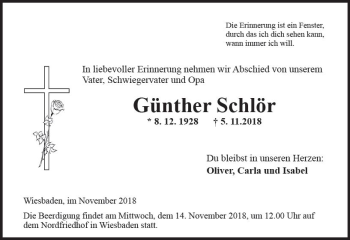 Traueranzeige von Günther Schlör von vrm-trauer