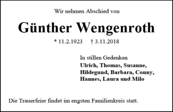 Traueranzeige von Günther Wengenroth von vrm-trauer