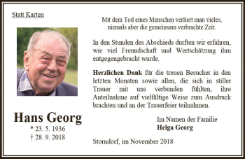 Traueranzeige von Hans Georg von VRM Trauer