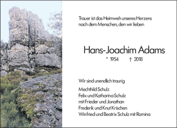 Traueranzeige von Hans-Joachim Adams von vrm-trauer