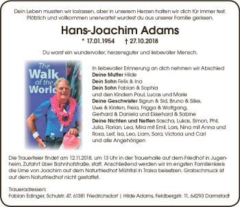 Traueranzeige von Hans-Joachim Adams von vrm-trauer