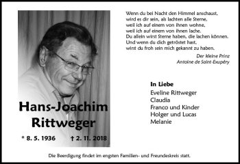 Traueranzeige von Hans-Joachim Rittweger von vrm-trauer