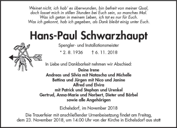 Traueranzeige von Hans-Paul Schwarzhaupt von  Kreisanzeiger