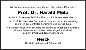 Traueranzeige von Harald Metz von vrm-trauer