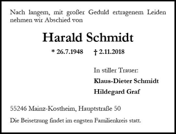 Traueranzeige von Harald Schmidt von vrm-trauer
