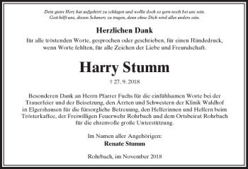Traueranzeige von Harry Stumm von  Kreisanzeiger