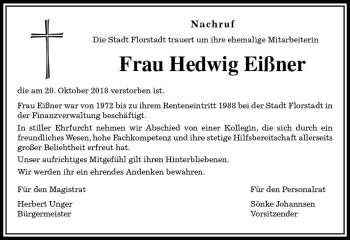 Traueranzeige von Hedwig Eißner von  Kreisanzeiger