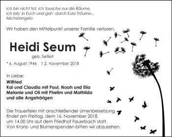 Traueranzeige von Heidi Seum von  Kreisanzeiger