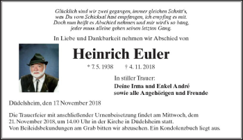 Traueranzeige von Heinrich Euler von  Kreisanzeiger