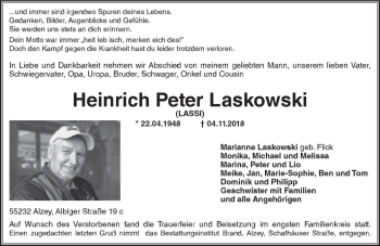 Traueranzeige von Heinrich Peter Laskowski von vrm-trauer