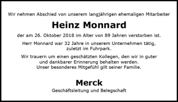 Traueranzeige von Heinz Monnard von vrm-trauer
