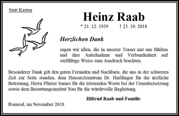 Traueranzeige von Heinz Raab von VRM Trauer