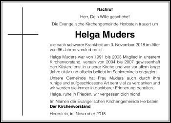 Traueranzeige von Helga Muders von VRM Trauer