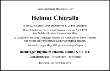 Traueranzeige von Helmut Chitralla von vrm-trauer