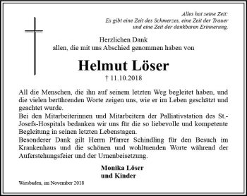 Traueranzeige von Helmut Löser von vrm-trauer