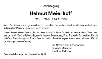 Traueranzeige von Helmut Meierhoff von  Gießener Anzeiger