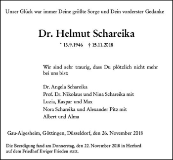 Traueranzeige von Helmut Schareika von vrm-trauer