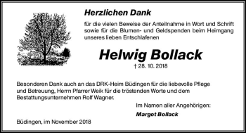Traueranzeige von Helwig Bollack von  Kreisanzeiger