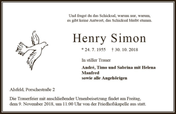 Traueranzeige von Henry Simon von VRM Trauer