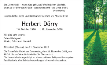 Traueranzeige von Herbert Dörry von  Kreisanzeiger