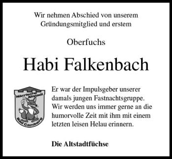 Traueranzeige von Herbert Falkenbach von  Camberger Anzeiger