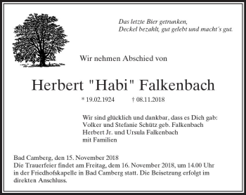 Traueranzeige von Herbert Falkenbach von  Camberger Anzeiger