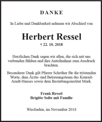 Traueranzeige von Herbert Ressel von vrm-trauer