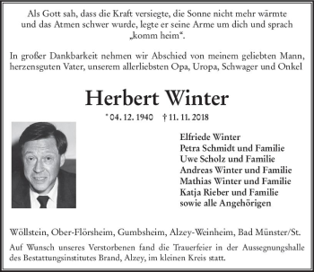 Traueranzeige von Herbert Winter von vrm-trauer