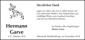 Traueranzeige von Hermann Garve von  Kreisanzeiger