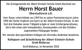 Traueranzeige von Horst Bauer von vrm-trauer