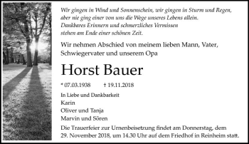 Traueranzeige von Horst Bauer von vrm-trauer