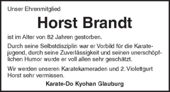 Traueranzeige von Horst Brandt von  Kreisanzeiger