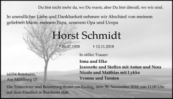 Traueranzeige von Horst Schmidt von vrm-trauer
