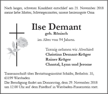 Traueranzeige von Ilse Demant von vrm-trauer