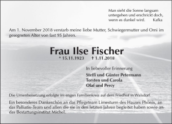 Traueranzeige von Ilse Fischer von vrm-trauer