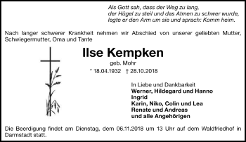 Traueranzeige von Ilse Kempken von vrm-trauer