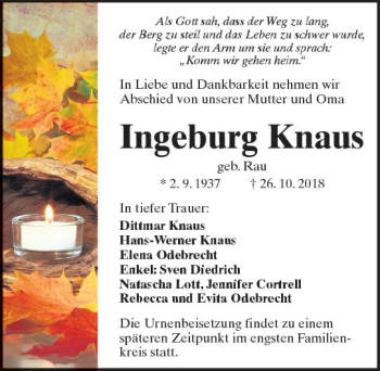 Traueranzeige von Ingeburg Knaus von  Kreisanzeiger