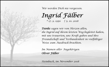 Traueranzeige von Ingrid Fälber von vrm-trauer