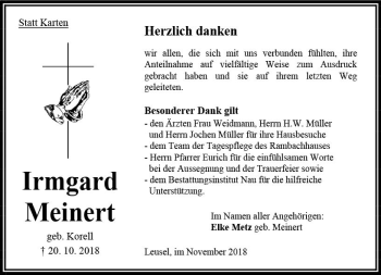 Traueranzeige von Irmgard Meinert von VRM Trauer