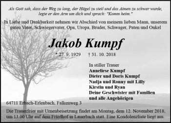 Traueranzeige von Jakob Kumpf von vrm-trauer