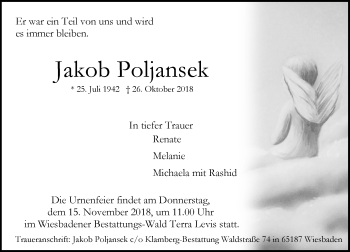 Traueranzeige von Jakob Poljansek von vrm-trauer