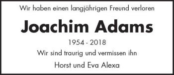 Traueranzeige von Joachim Adams von vrm-trauer