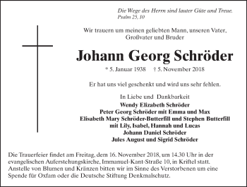 Traueranzeige von Johann Georg Schröder von  Kreisanzeiger