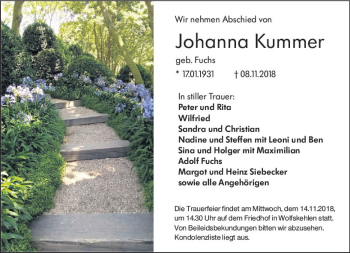 Traueranzeige von Johanna Kummer von vrm-trauer