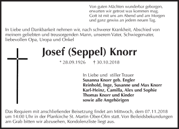 Traueranzeige von Josef Knorr von vrm-trauer