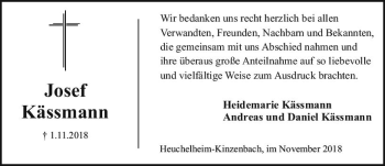 Traueranzeige von Josef Kässmann von  Gießener Anzeiger