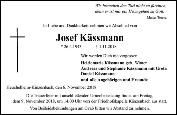 Traueranzeige von Josef Kässmann von  Gießener Anzeiger